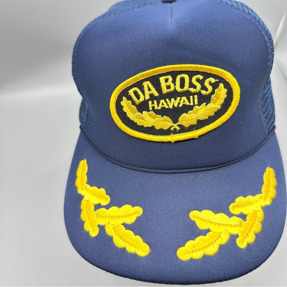 Vintage DA BOSS Hawaii Trucker Hat EDS Honolulu Navy & Gold Embroidered Mesh Cap